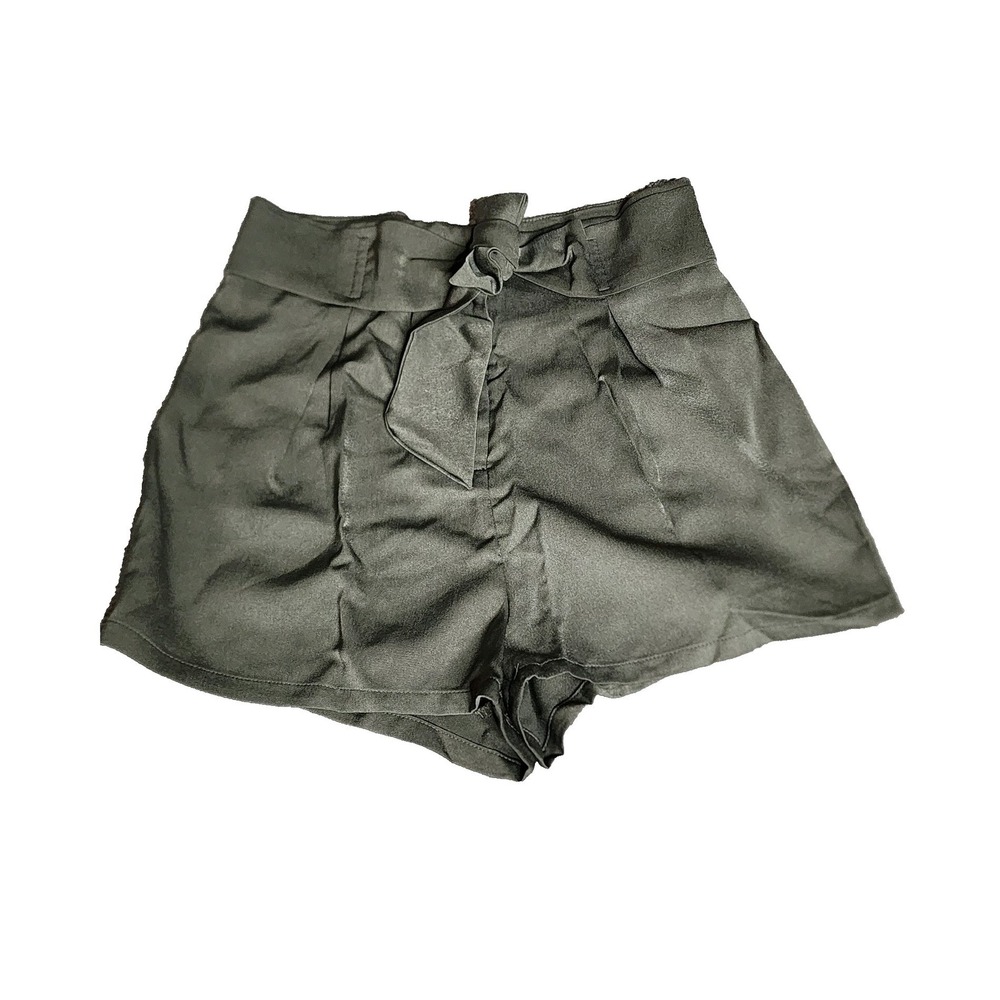She +‎ Sky High Waist Pleated Shorts Medium Olive Green Belt Hot Pants